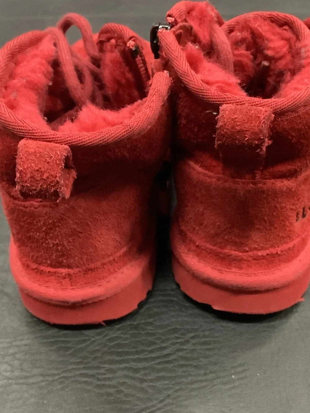 UGG Kids Red Suede Lace-Up Ankle Boots
